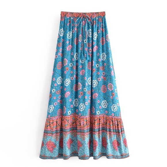 020 Boho Floral Print Ruffle Maxi Skirt - Picture 2 of 5